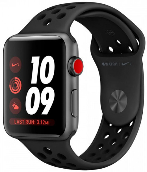 Carcasă Apple Watch Series 3 Nike+ de 42 mm Space Alum cu bandă sport Nike neagră/gri rece (MQLD2)
